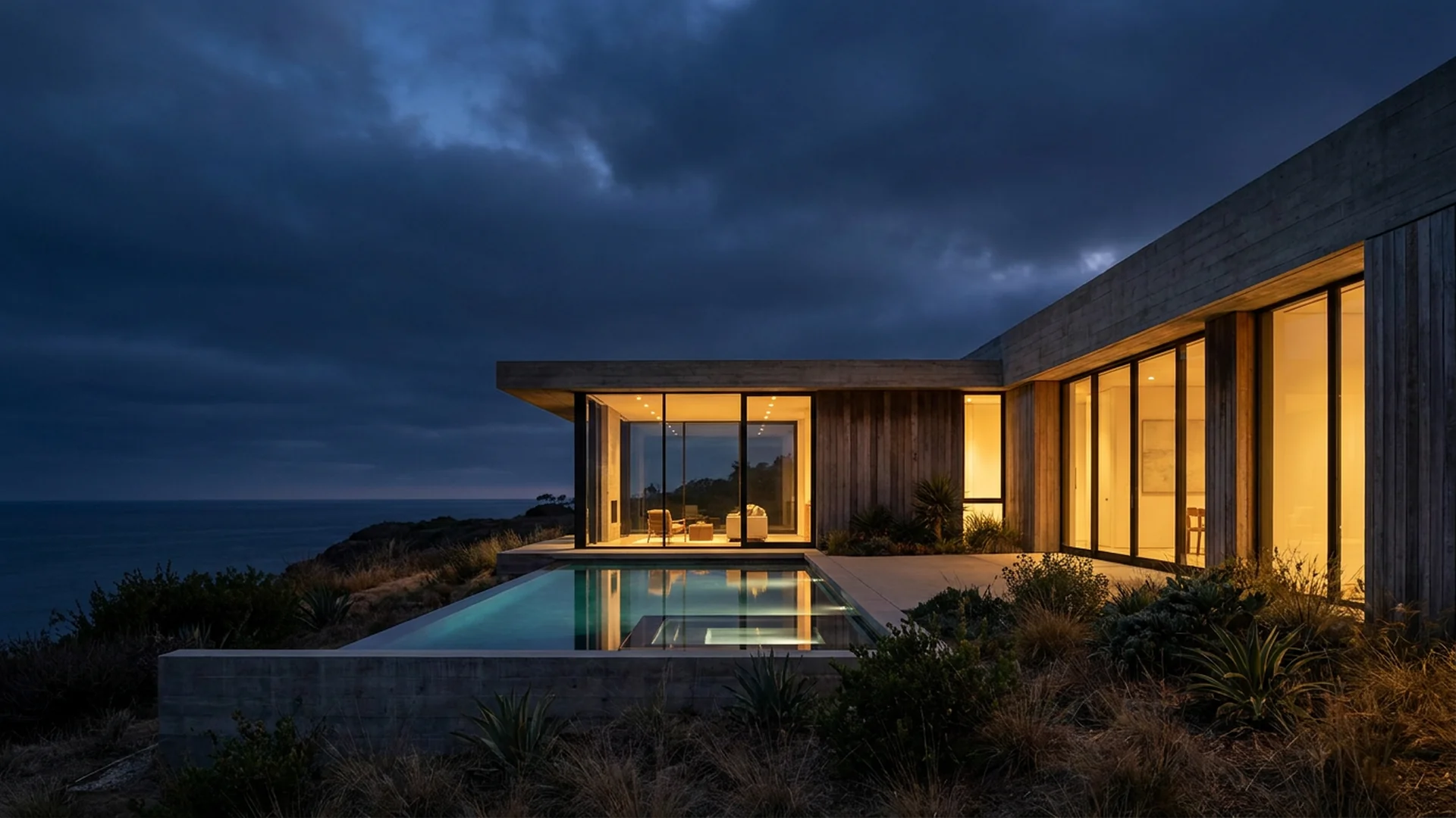 Oceanfront residence at dusk — Orange County